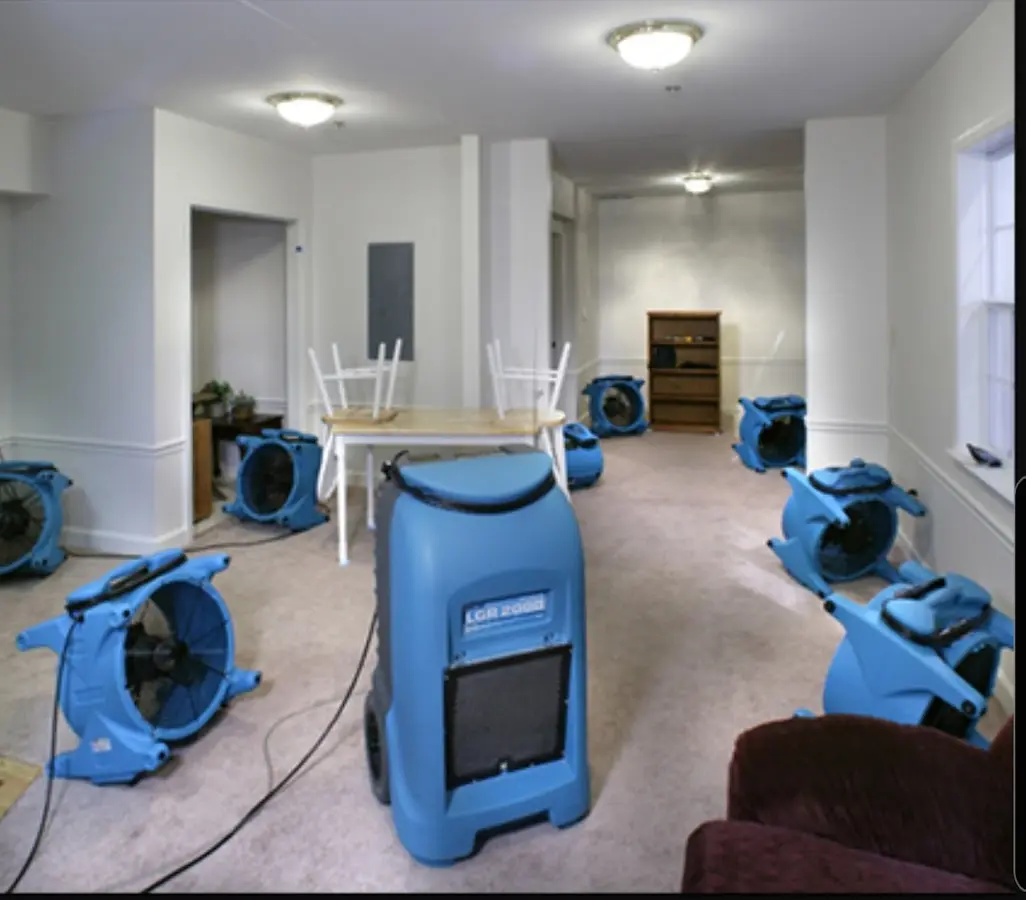 Air movers and dehumidifier setup for Water Damage Restoration in Goldsboro
